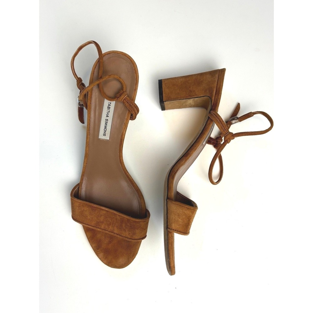 Tabitha Simmons Sandals Cognac Brown Suede Women Size 41 Block Heel Ankle Strap